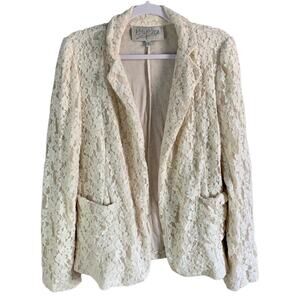 Rory Beca Sofia Cream Ivory Lace Blazer Jacket Open Front Size Large